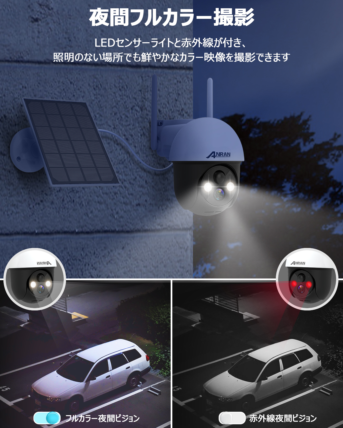 【強化版300万画素・Alexa対応・360°広角カラー撮影搭載】ANRAN 防犯カメラ 屋外 ソーラー 防犯カメラ ソーラー 監視カメラ ソーラー 監視カメラ 屋外 ソーラー 防犯カメラ ワイヤレス 屋外 360°広角撮影 カラー撮影搭載 355°パン90°チルト PTZカメラ ワイヤレス ドーム型電池式カメラ 双方向音声通話 ネットワークカメラ ぼうはんかめら PIR人感センサー Wifi 家庭用 動体検知 IP65防水 USB充電/ソーラーパネル充電 発光可能 お宅/庭/玄関先/駐車場/店舗/ゴミ場(2.4G wifi帯 iOS/Androidスマホだけ対応) - Image 7